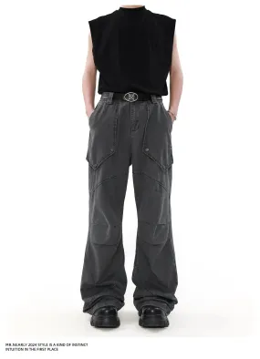 Faded Big Pocket Pleats Cargo Pants