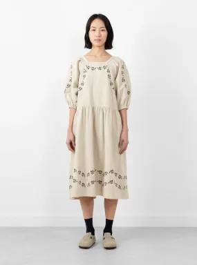 Heather Dress Oat Embroidered