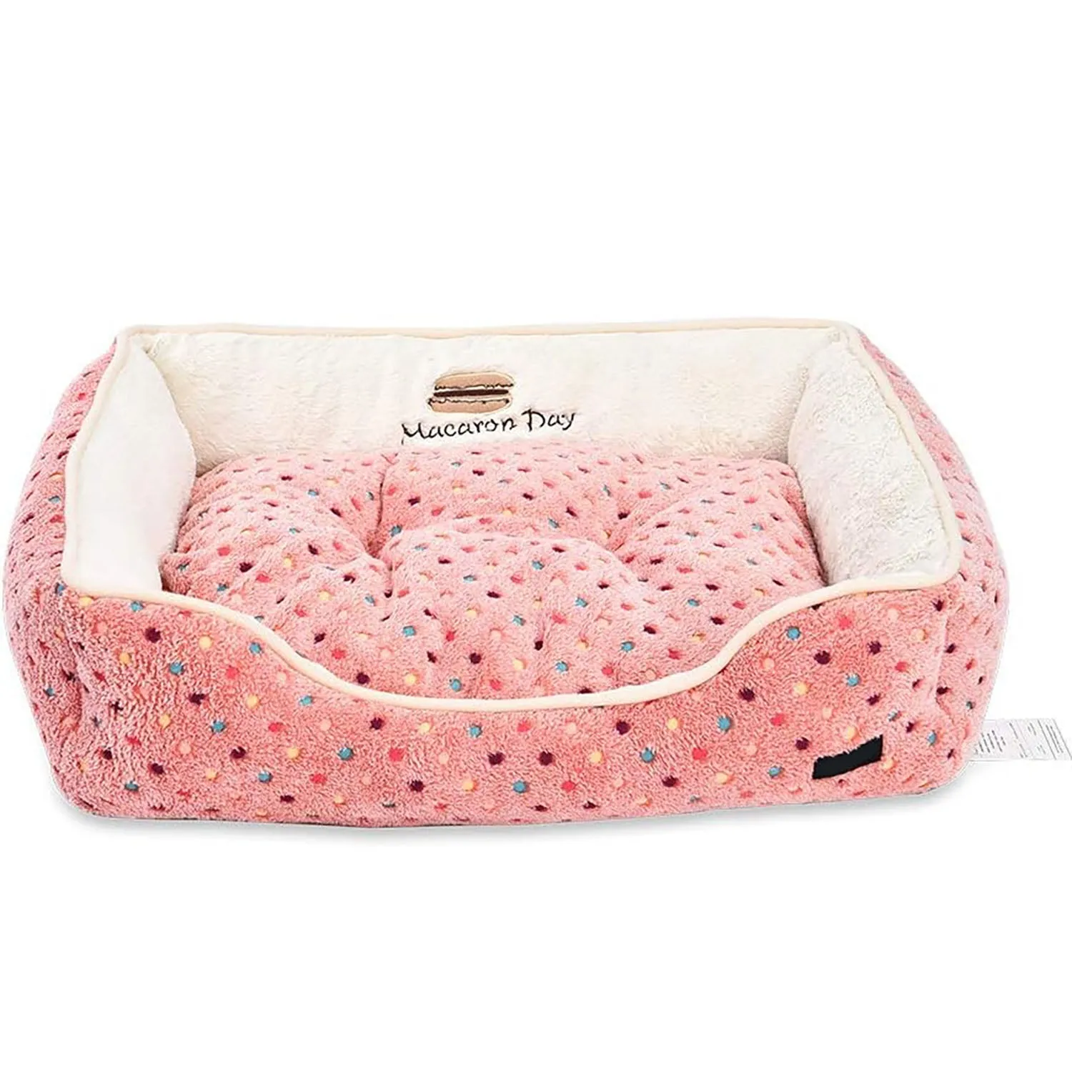 Amazon Basics Cuddler Warm & Cozy Pet Bed for Dogs and Cats (Pink Polka Dots)