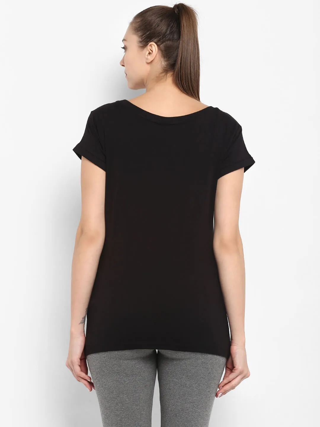 Aubrey Women Cotton Black T-Shirt