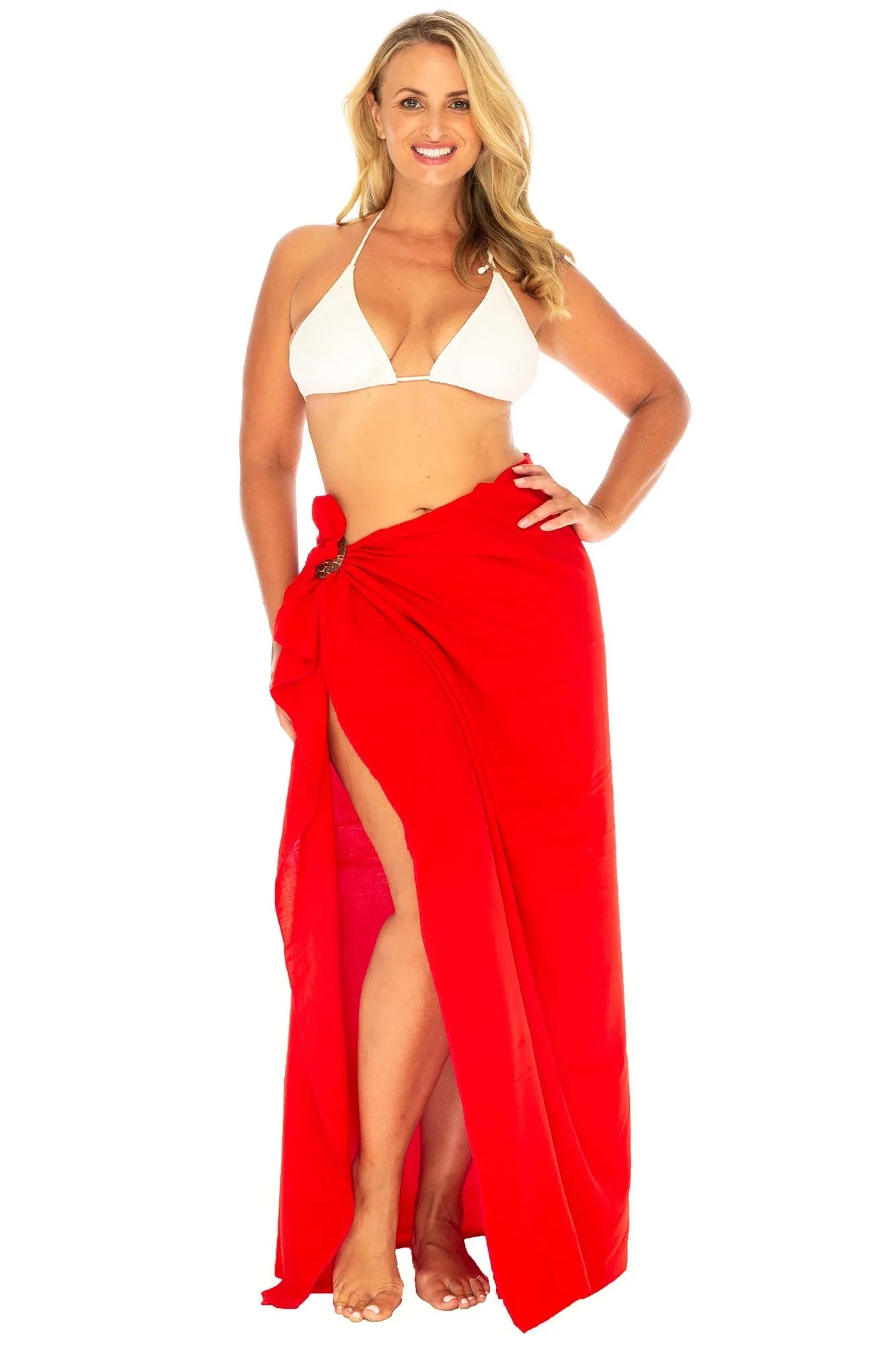 Back From Bali Womens Plus Size Sarong Swimsuit Cover Up Solid Beach Wear Bikini Wrap Skirt with Coconut Clip