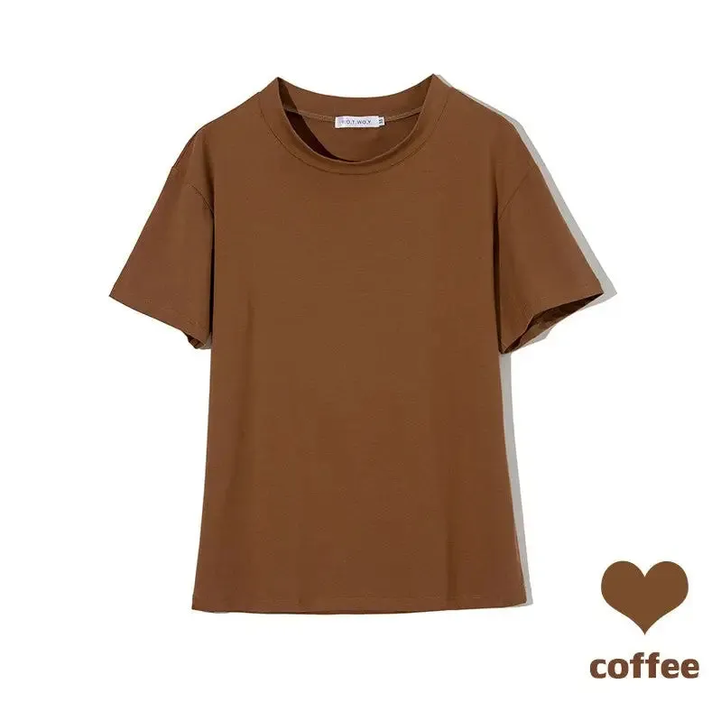 Basic Solid Cotton T-shirt Women