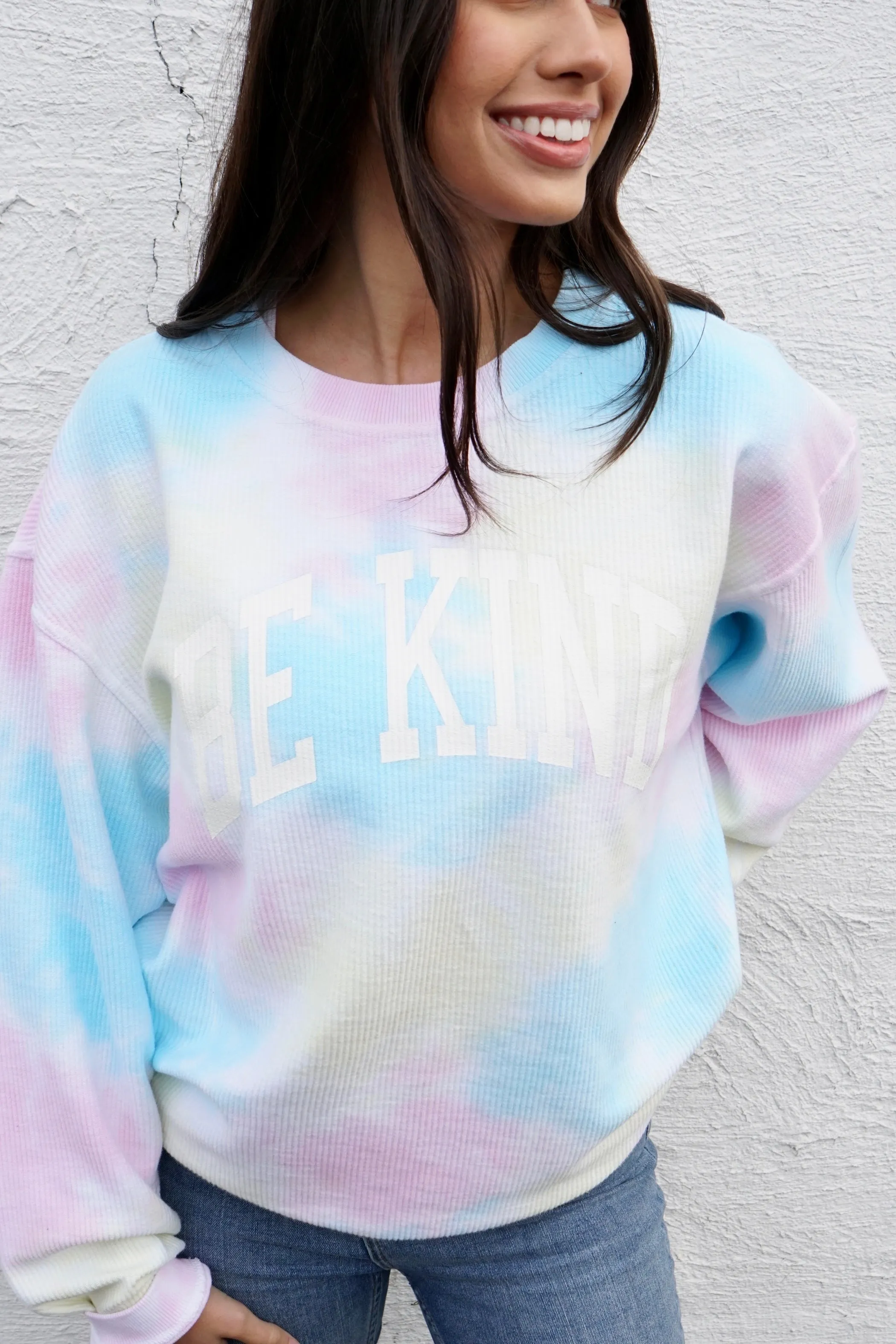 BE KIND Corded Crew Pullover - Faded Tie Dye