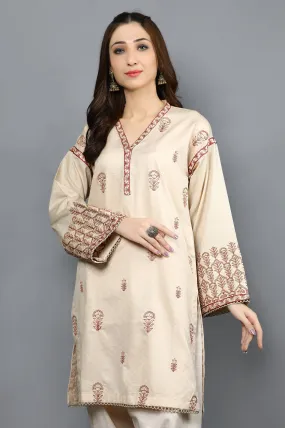 Beige Embroidered Kurti