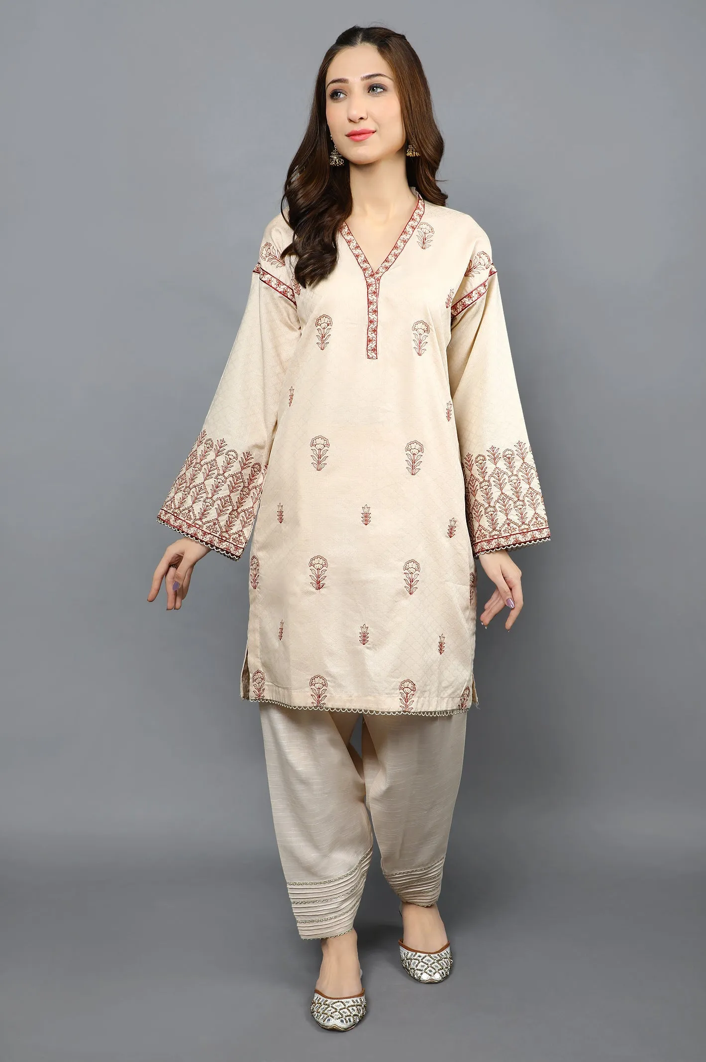 Beige Embroidered Kurti