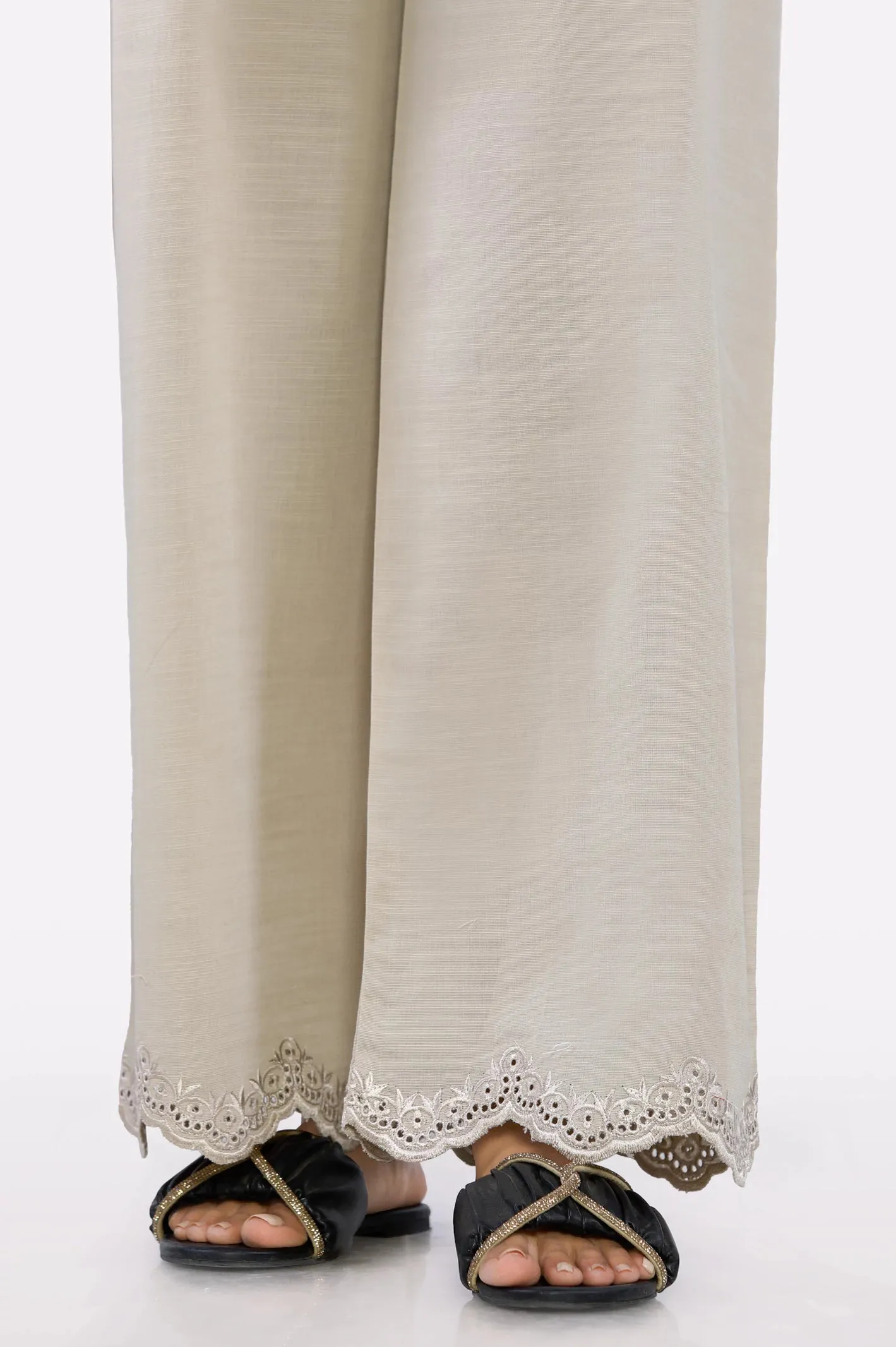 Beige Embroidered Trouser