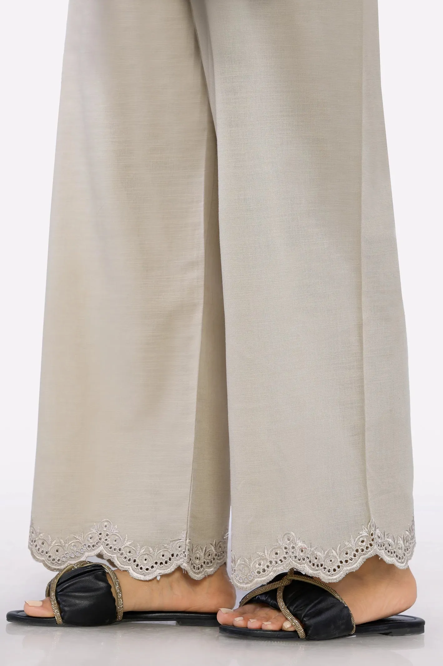 Beige Embroidered Trouser