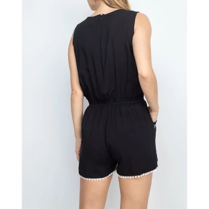 Black Embroidered Romper