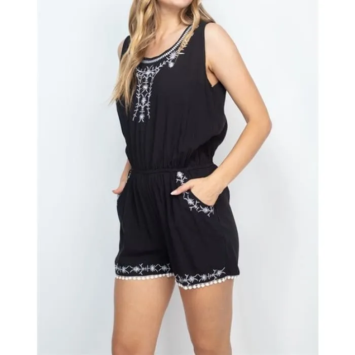 Black Embroidered Romper