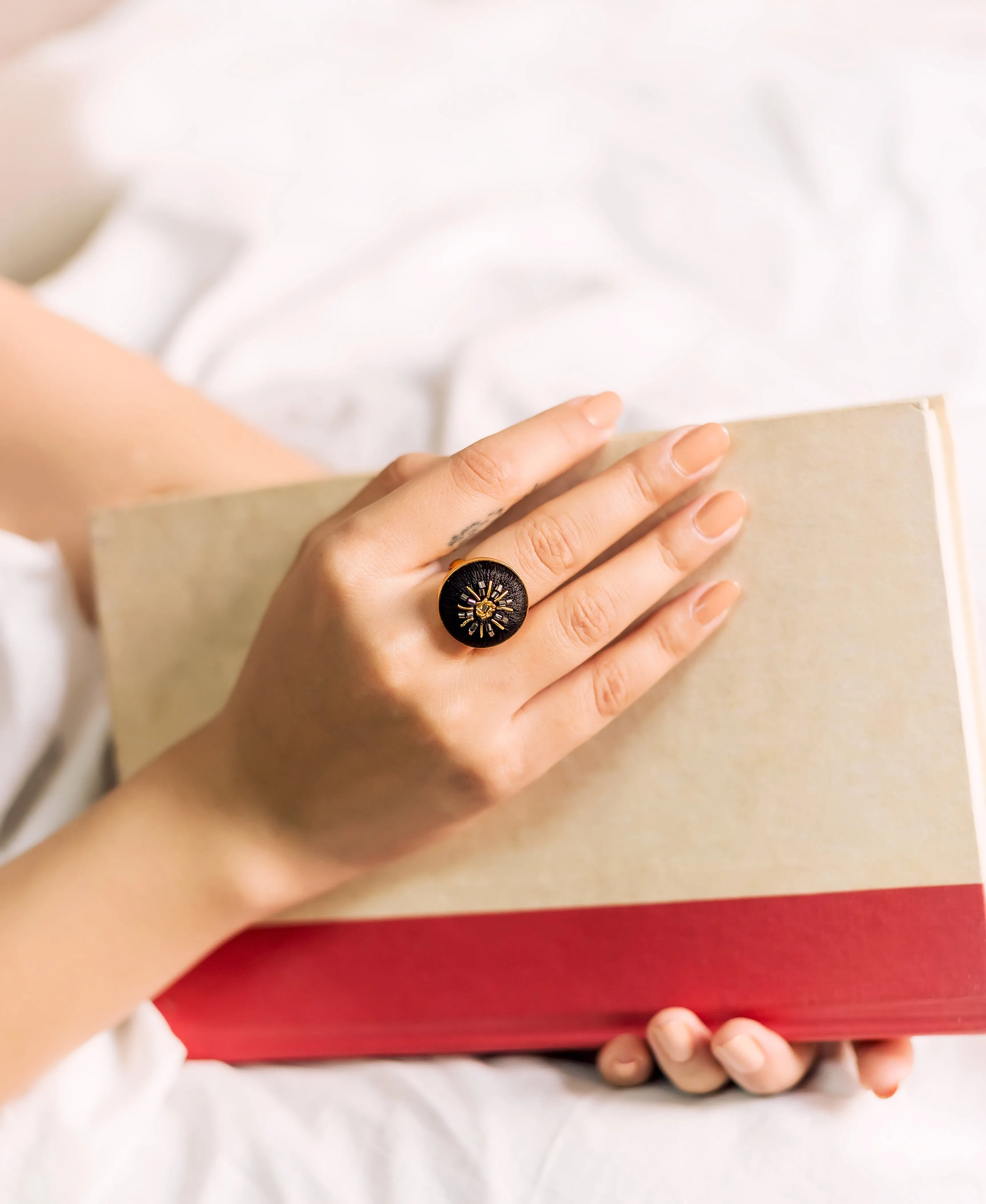 Black Hand Embroidered Ring