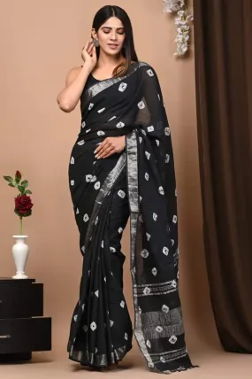 Black Linen Cotton Saree