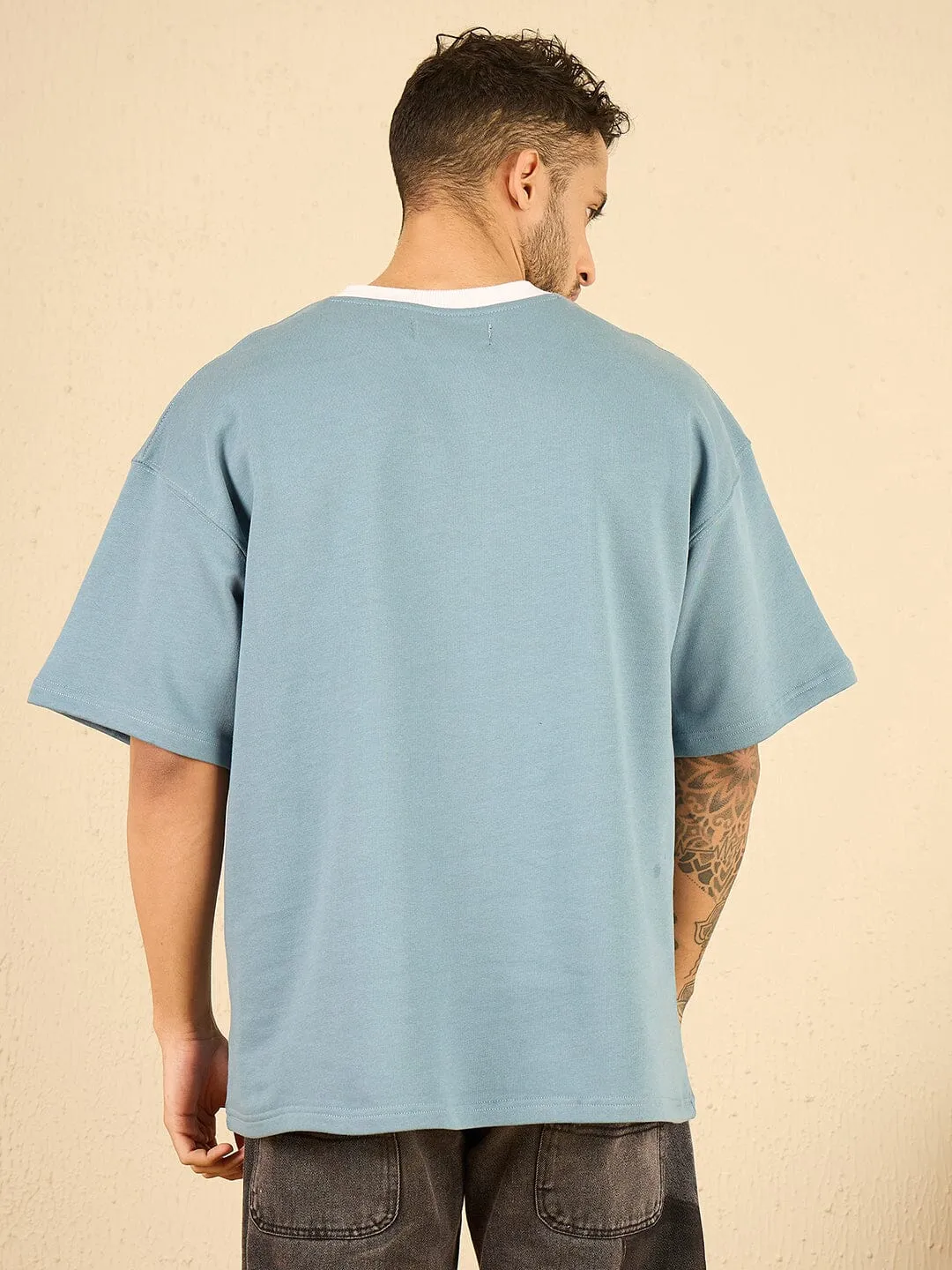 Blue Cozy Embroidered Oversized Tshirt