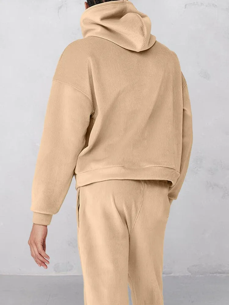 Casual Corduroy 2-Piece Hoodie Set