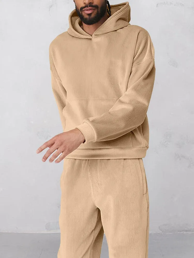 Casual Corduroy 2-Piece Hoodie Set