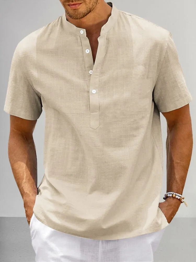 Casual Cotton Linen Henley Shirt