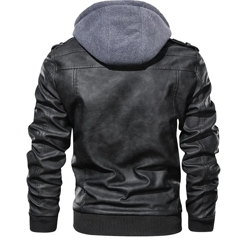 Casual Detachable Hooded PU Men Jacket