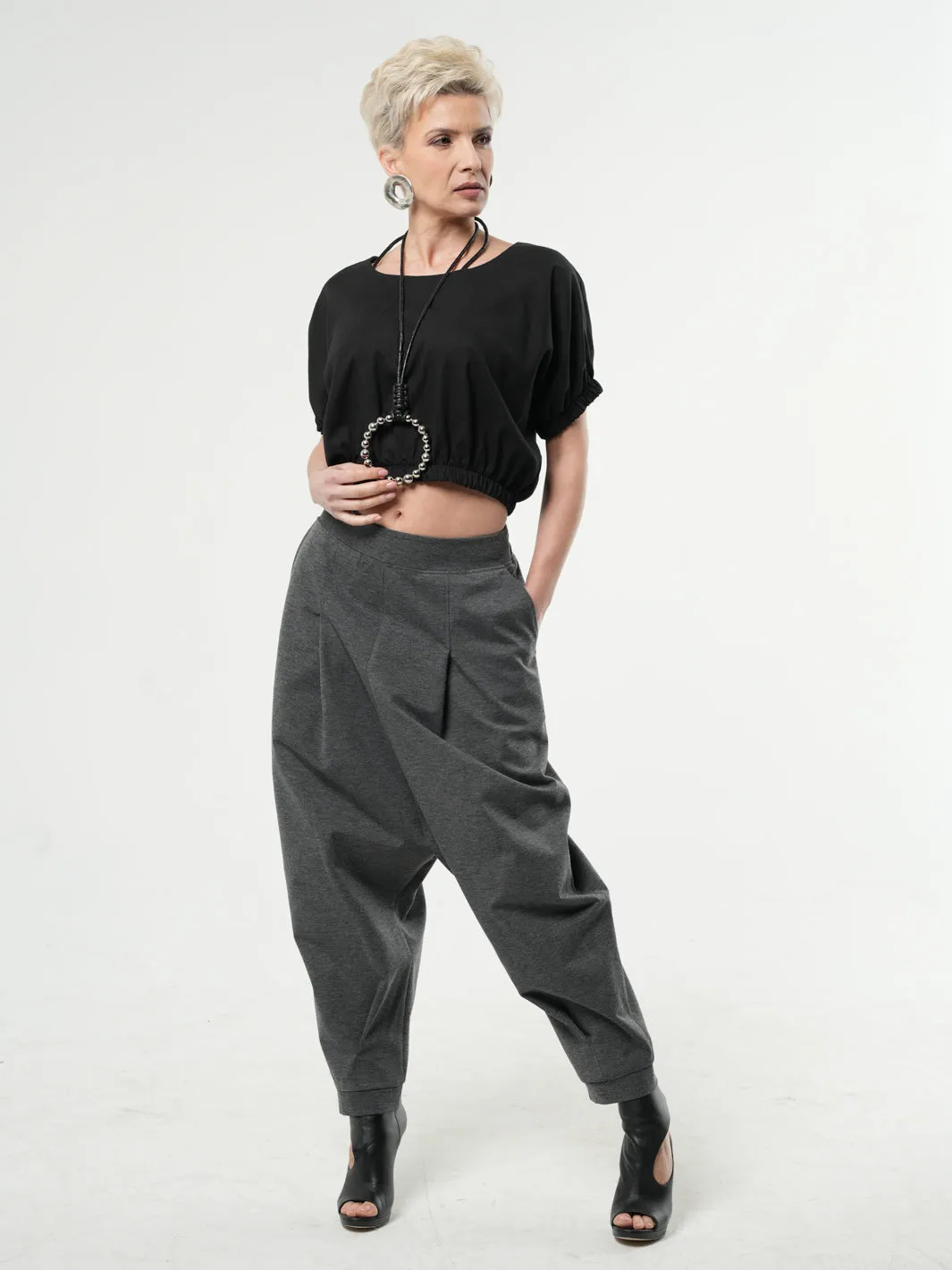 Casual Drop-Crotch Gray Pants