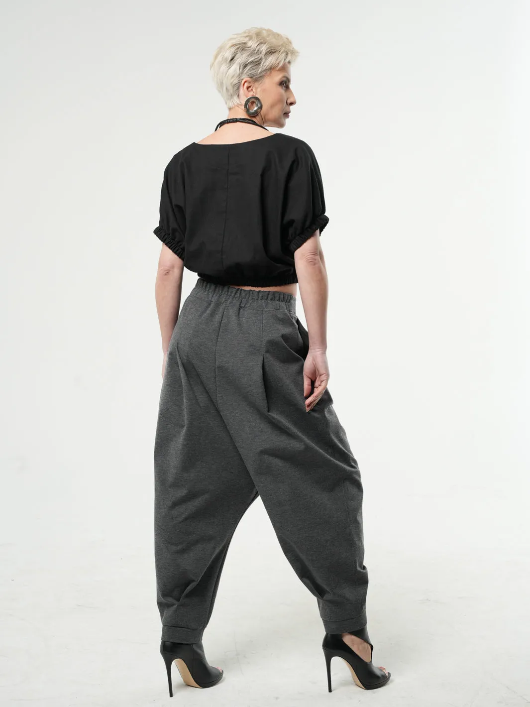 Casual Drop-Crotch Gray Pants