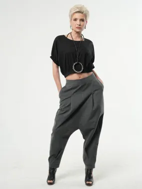 Casual Drop-Crotch Gray Pants