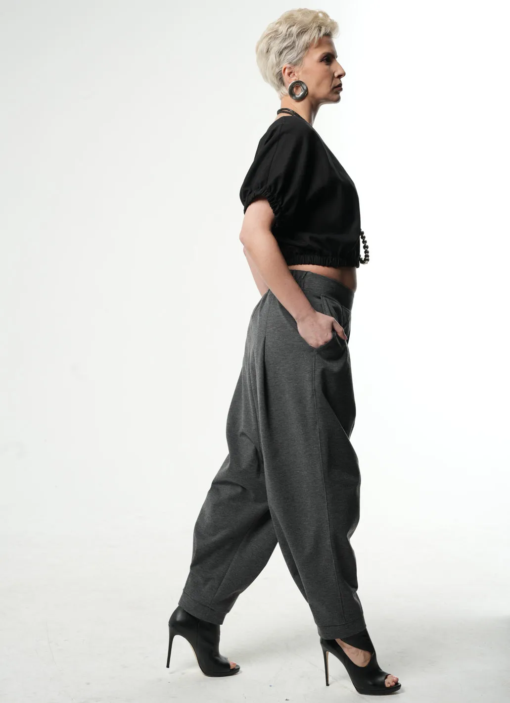 Casual Drop-Crotch Gray Pants