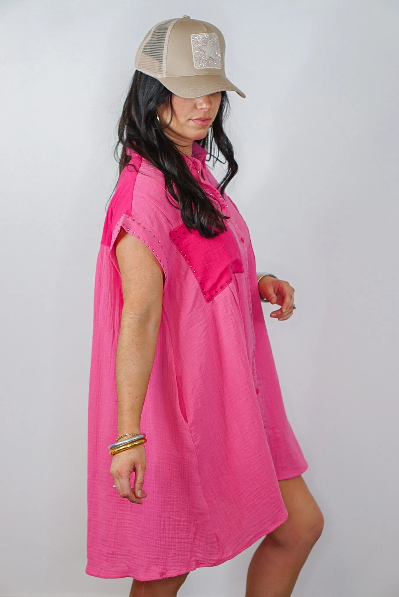 Casual Glam Pink Rhinestone Dress