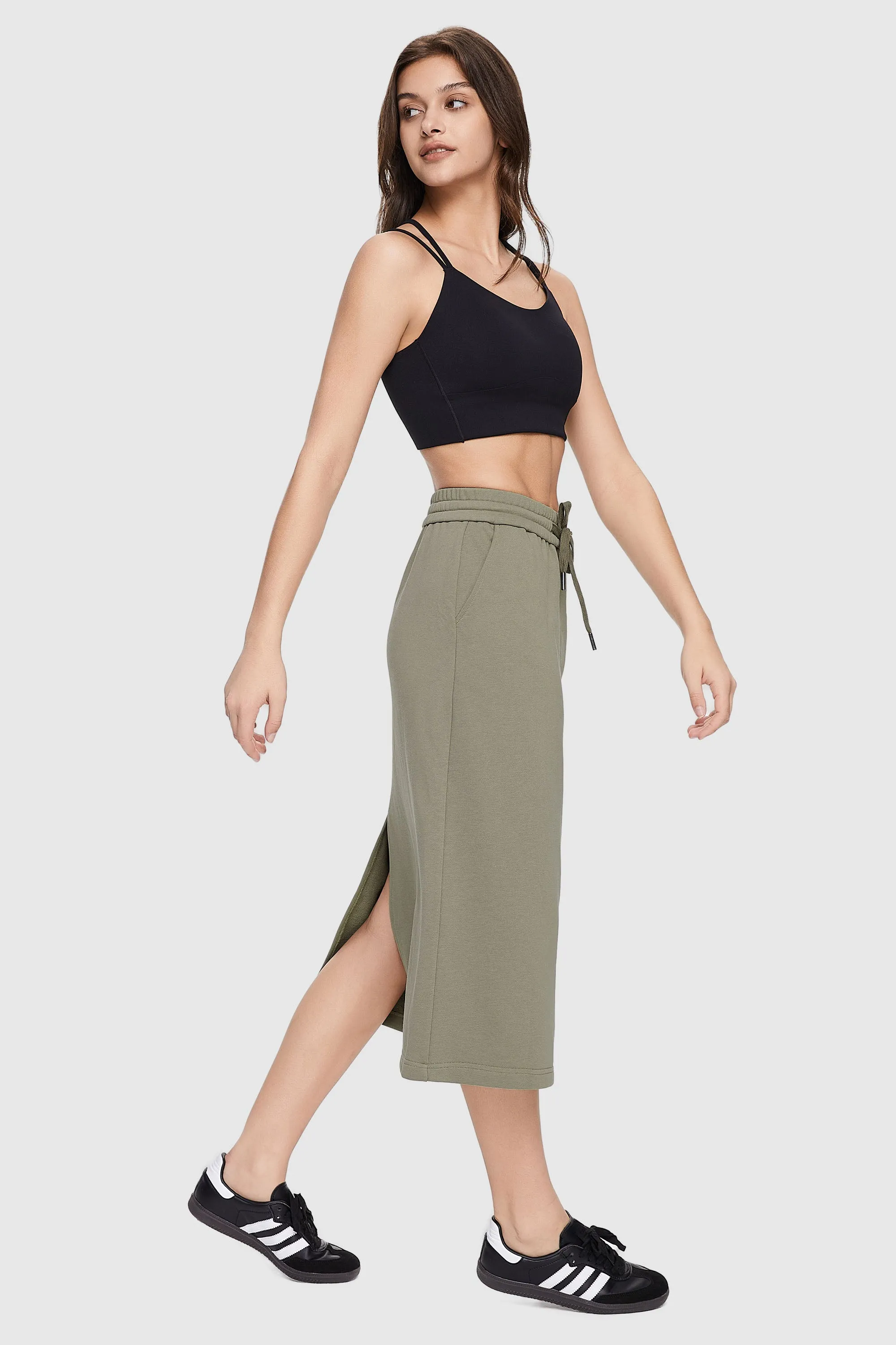 Casual High Waisted Midi Skirt