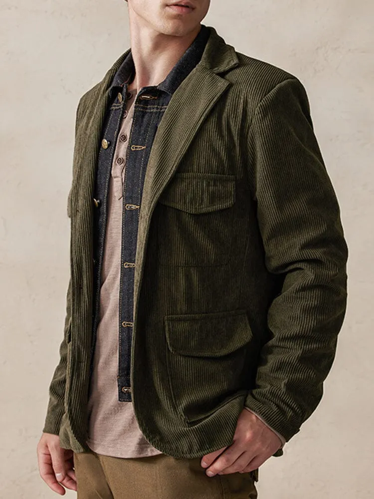 Casual Multi Pockets Corduroy Jacket