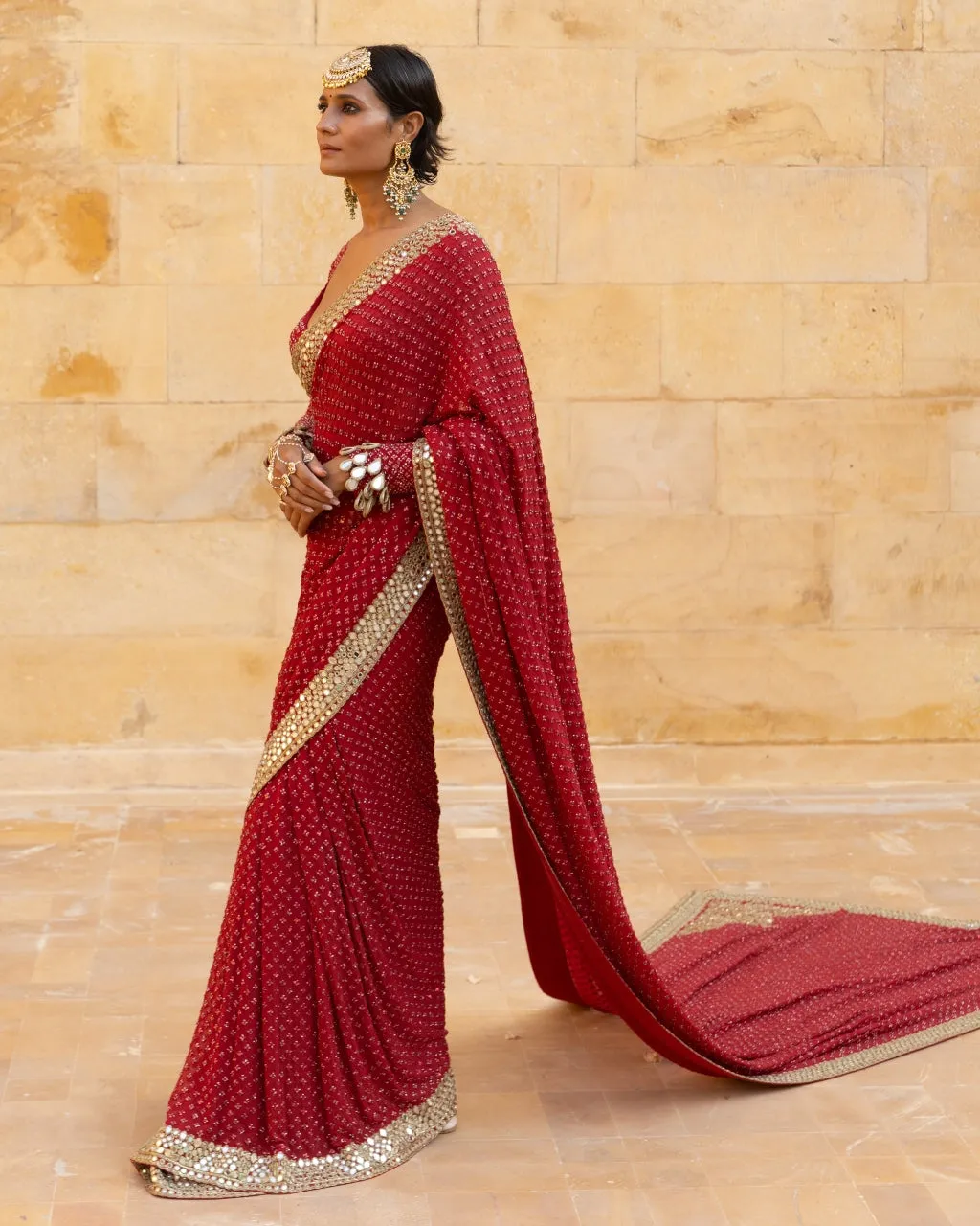 Classic Red Sequin Sari