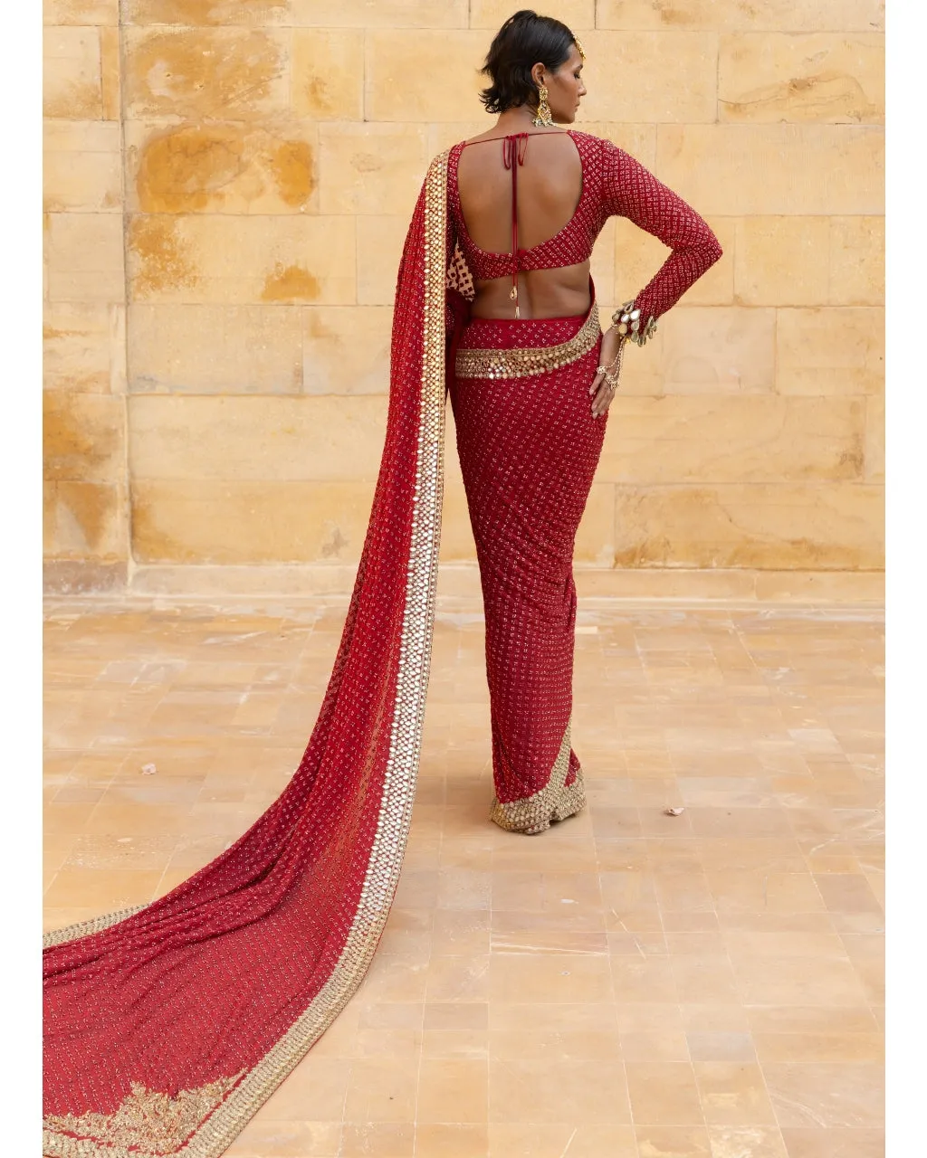 Classic Red Sequin Sari