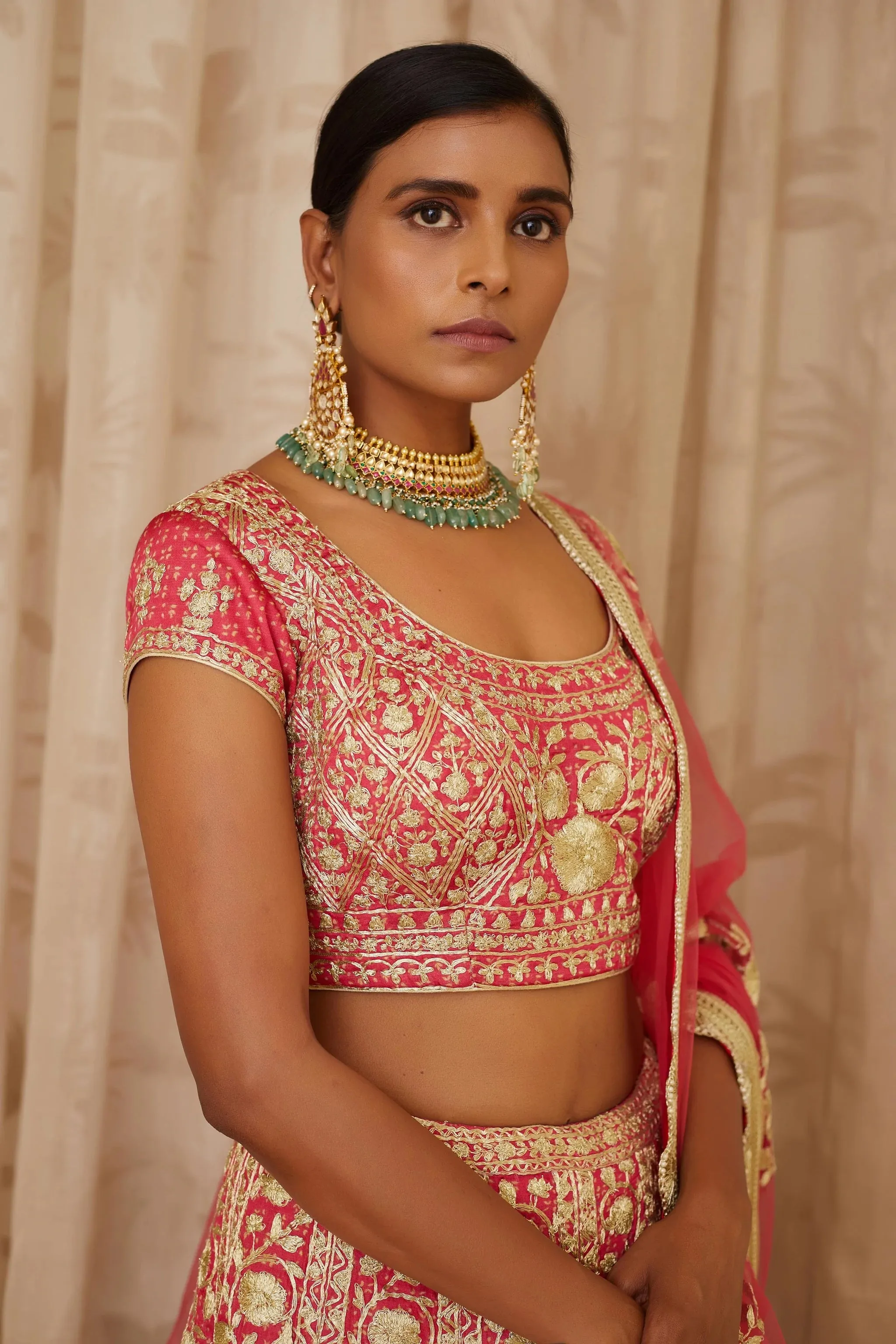 Coral Embroidered Lehenga