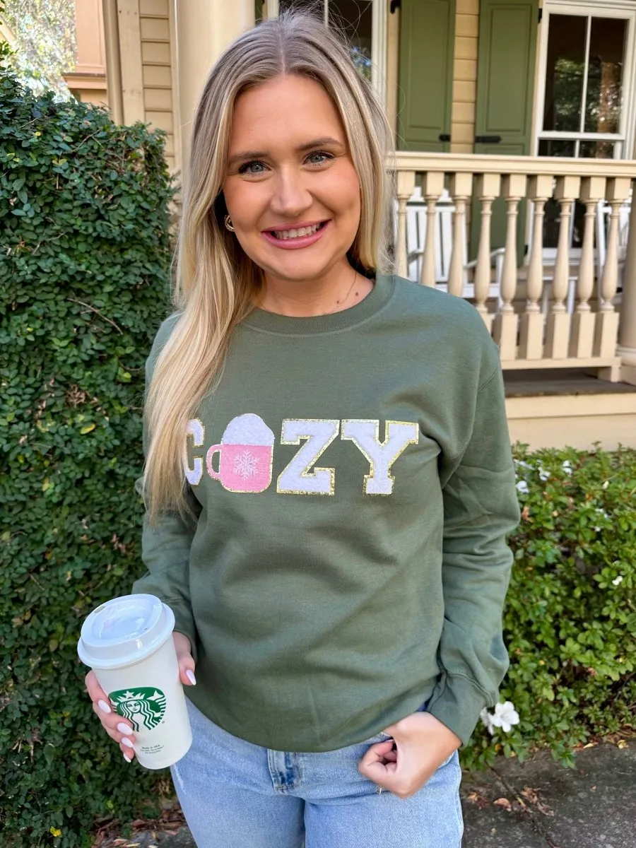 'Cozy' Letter Patch Crewneck Sweatshirt