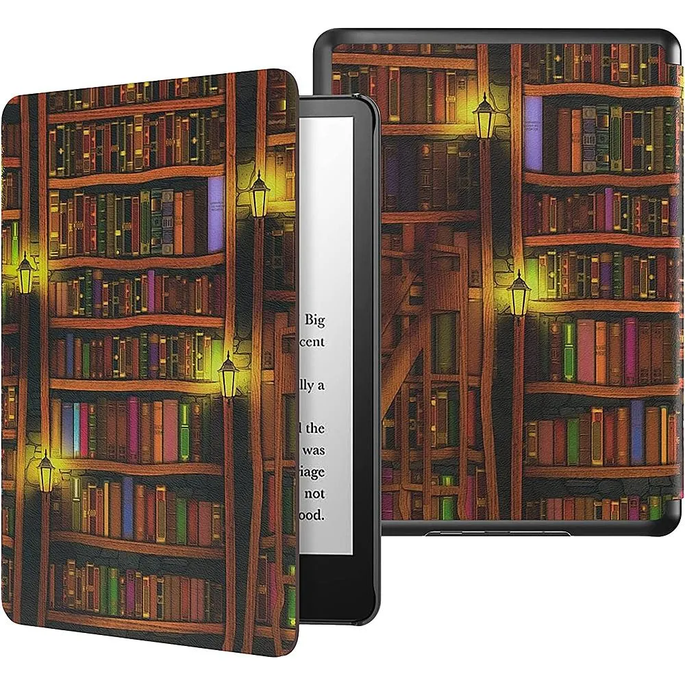 Cozy Library Themed Vegan Leather Folio Case - Amazon Kindle Paperwhite (2021-2023)