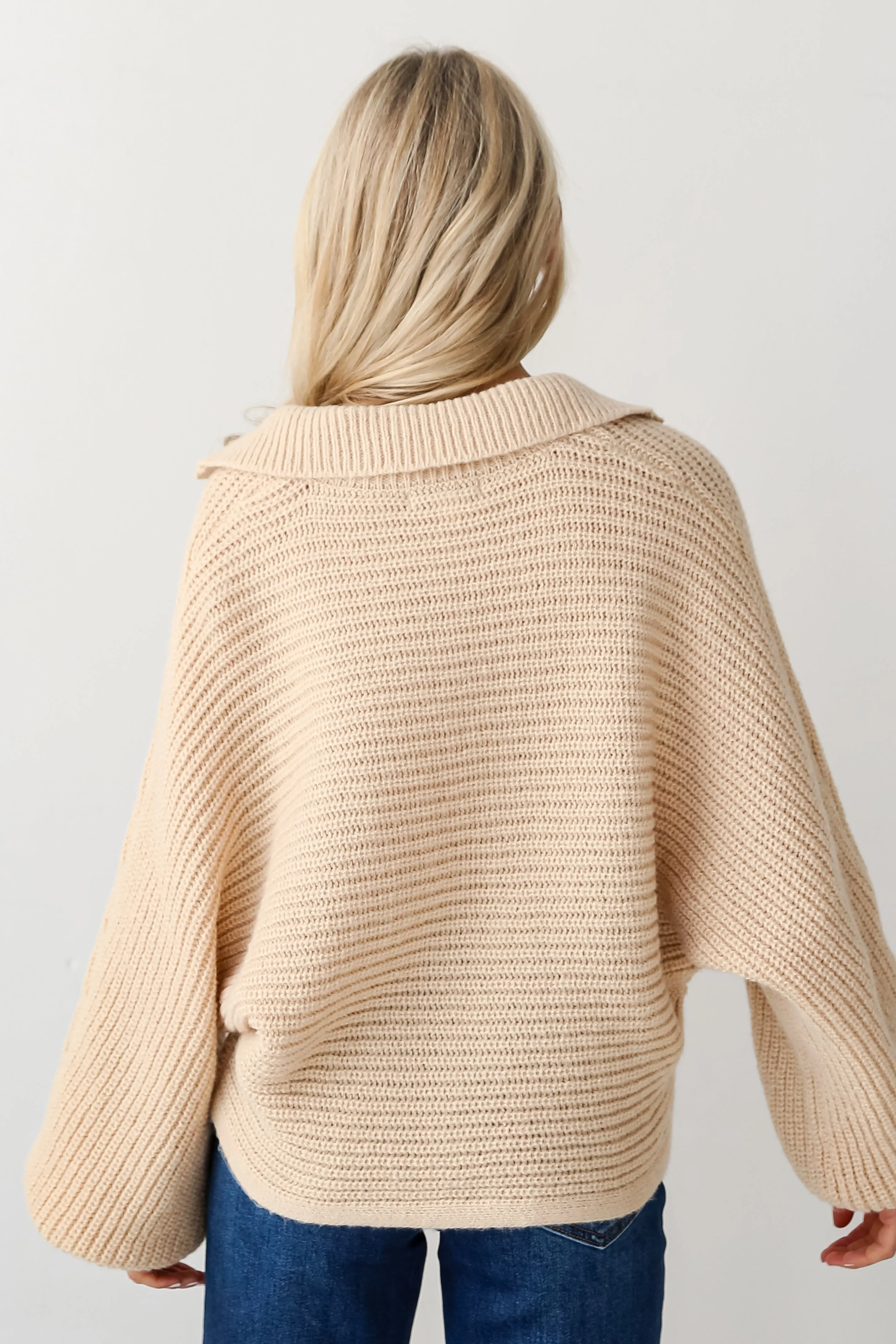 Cozy Luxury Taupe Collared Oversized Sweater - DOORBUSTER