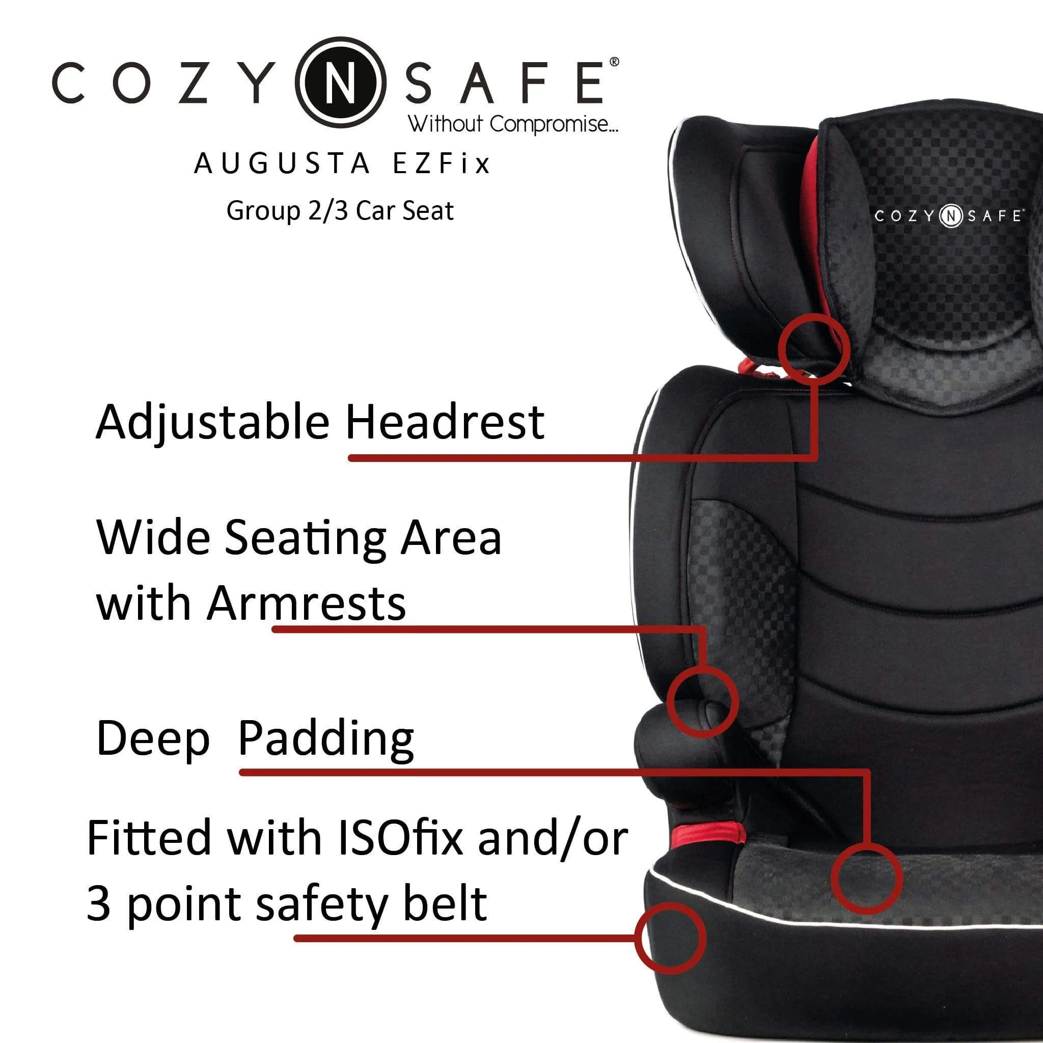 Cozy N Safe Augusta EZFix Group 2/3 Child Car Seat - Black