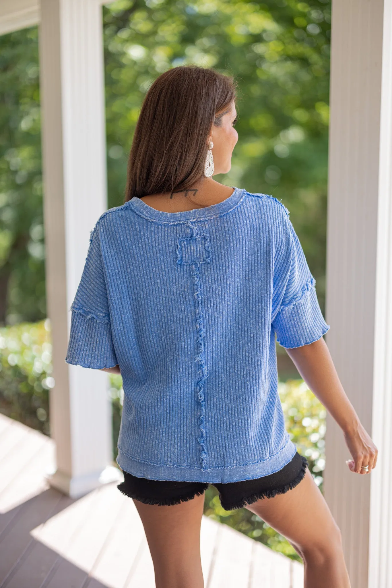 Cozy Perfection Washed Blue Top