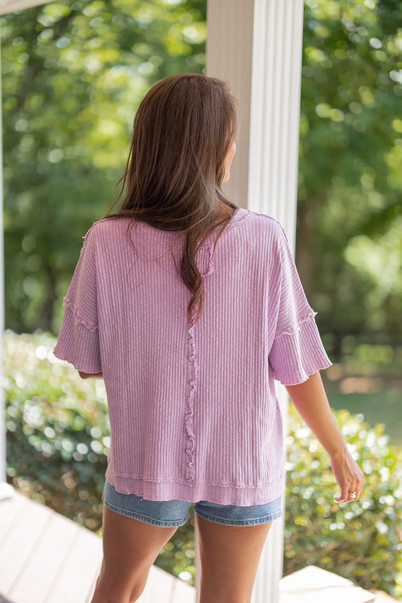 Cozy Perfection Washed Lilac Top