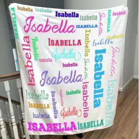 Create your own Cozy Plush Fleece blanket with a name repeating over the entire blanket