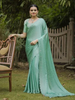 Cutdana Embroidered Chinnon Saree