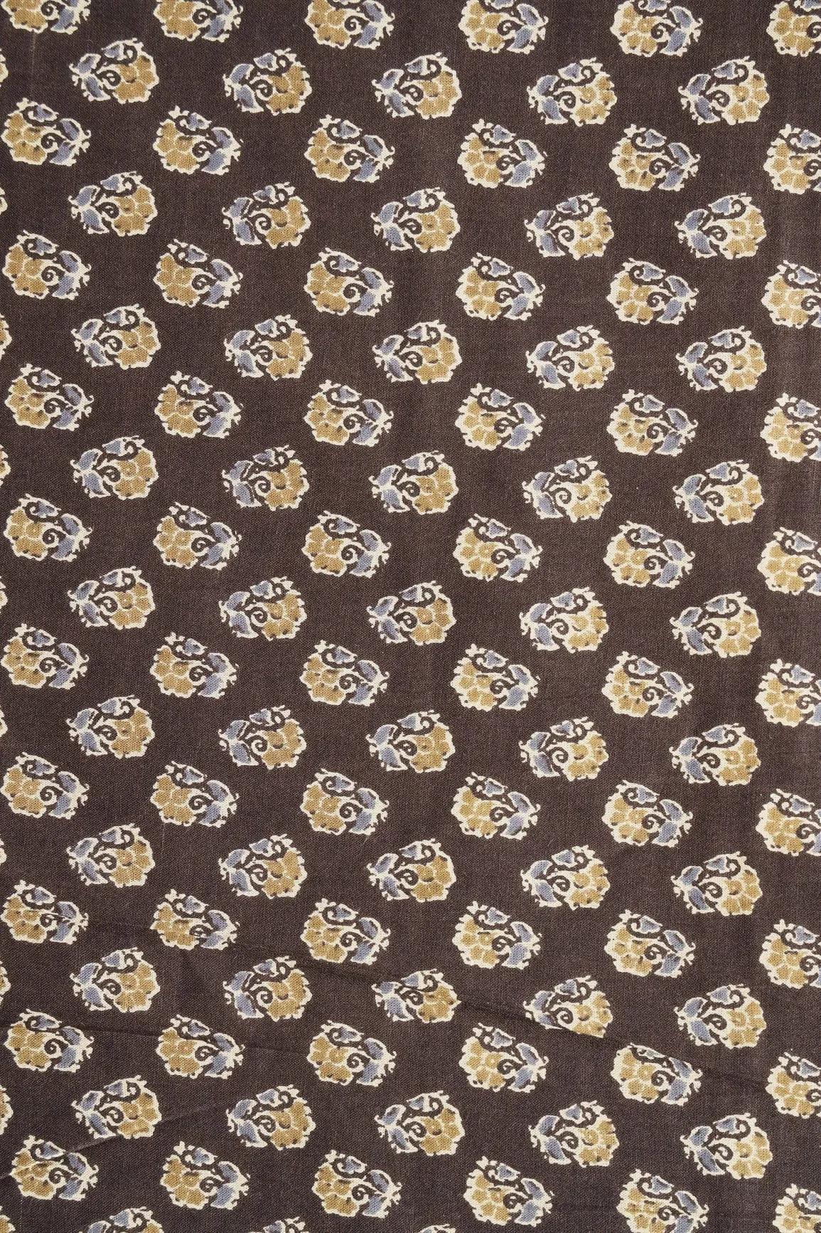 Dark Brown And Olive Floral Print On Pure Cotton Fabric