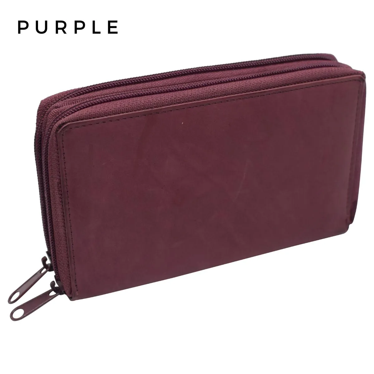 Double Zipper Leather RFID Wallet For Women