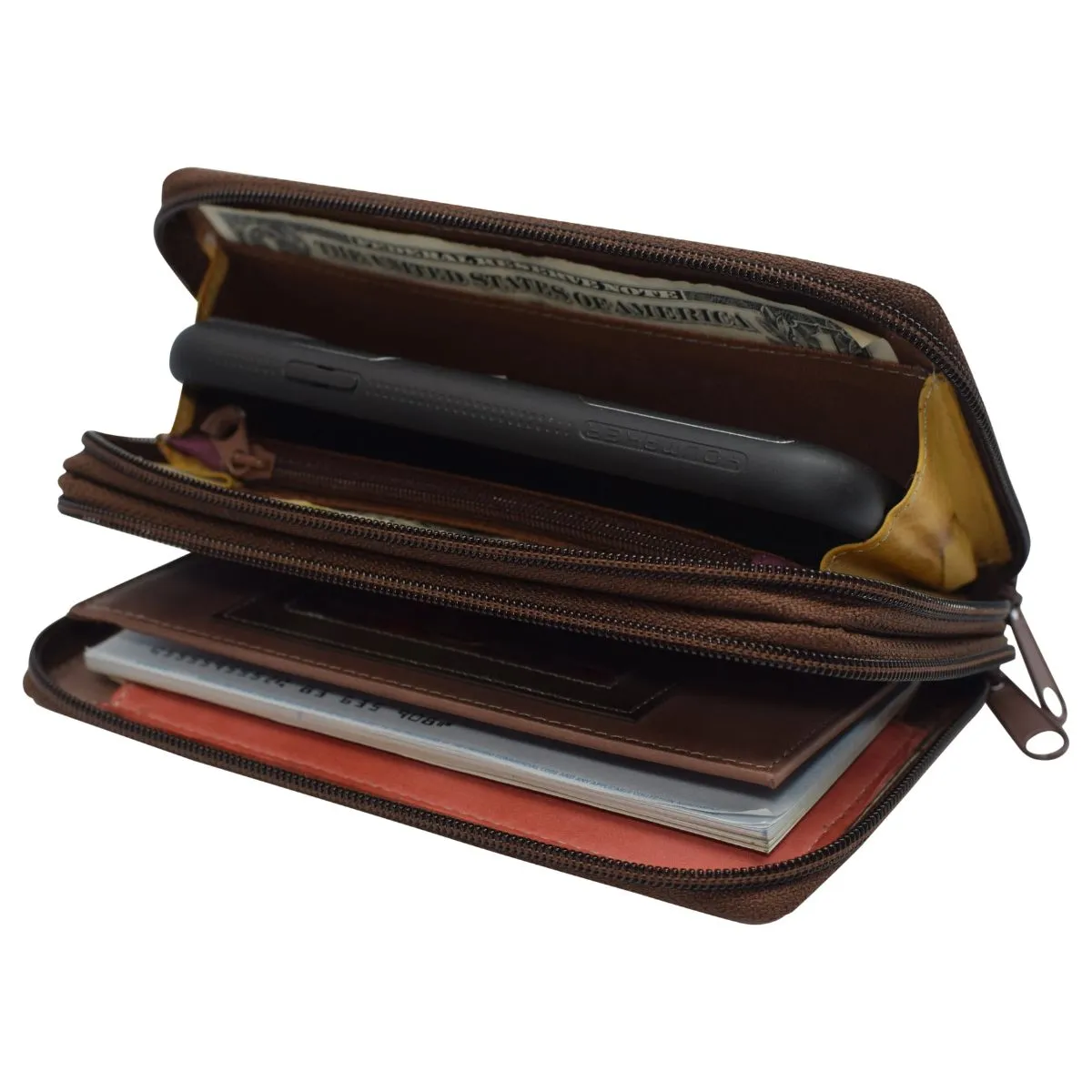 Double Zipper Leather RFID Wallet For Women