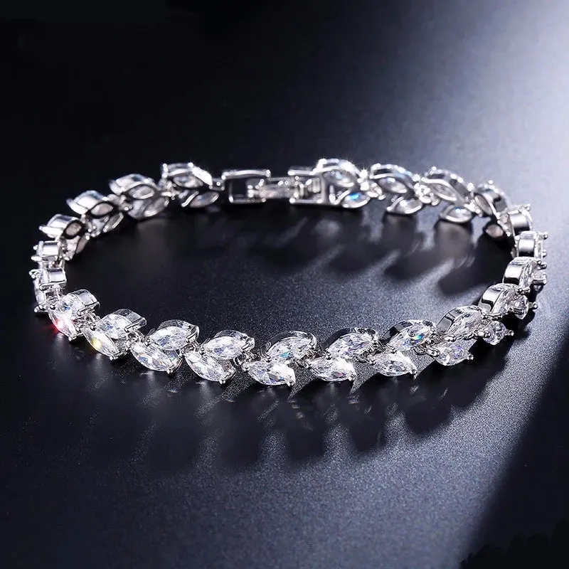 Elegant AAA CZ Crystal Leaves Bracelet - 3 Colors