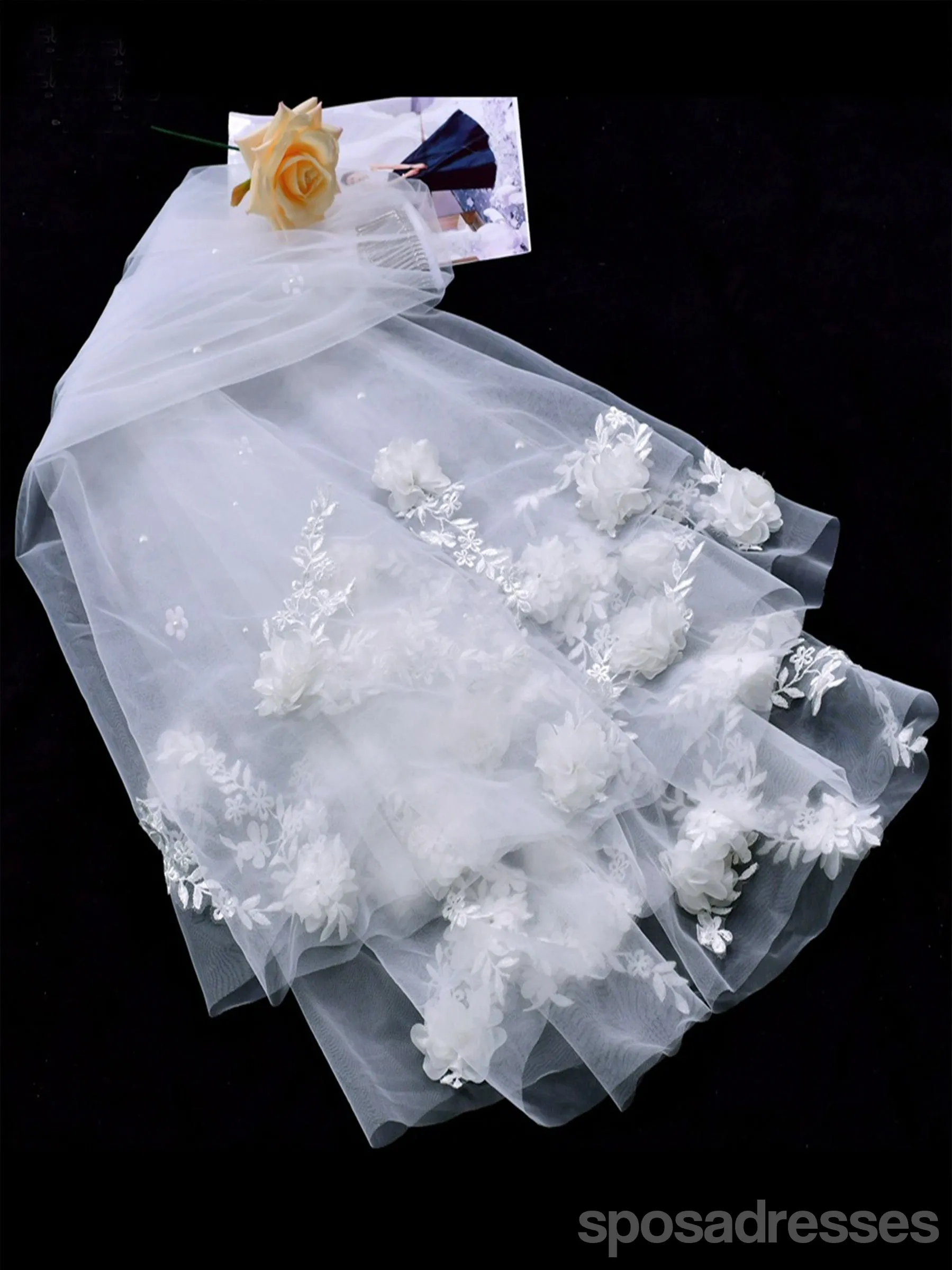 Elegant Handmade 3D Floral Pearls Bridal Veil, V122