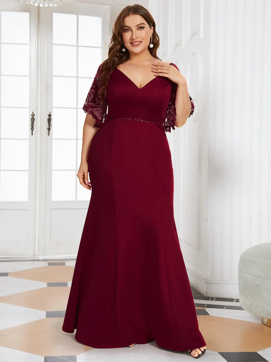 Elegant Plus Size V Neck Fishtail Evening Dress Wholesale