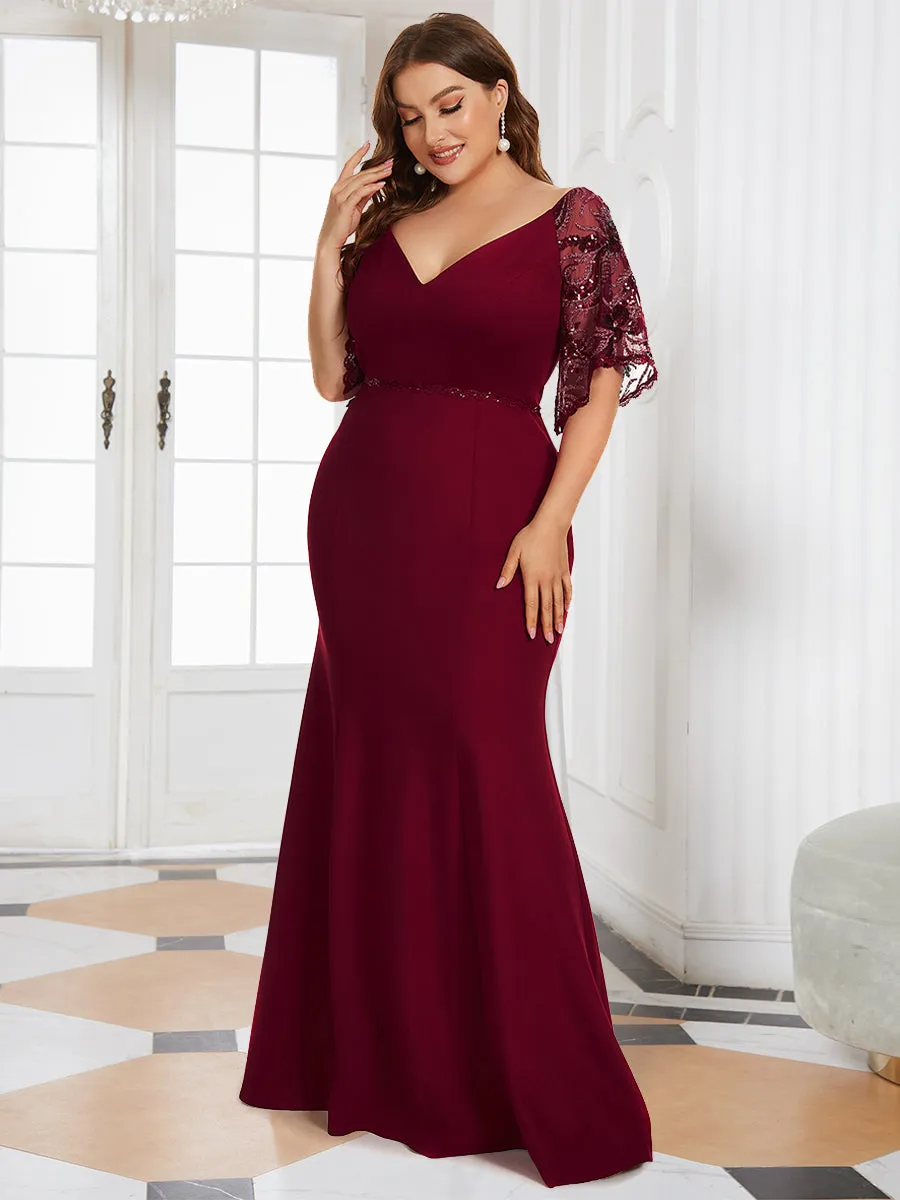 Elegant Plus Size V Neck Fishtail Evening Dress Wholesale