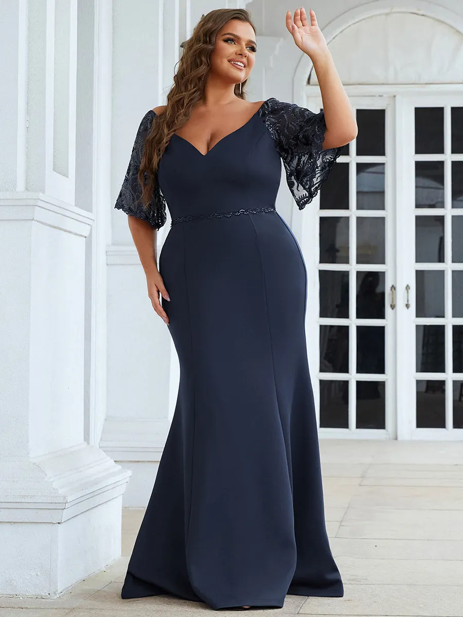 Elegant Plus Size V Neck Fishtail Evening Dress Wholesale