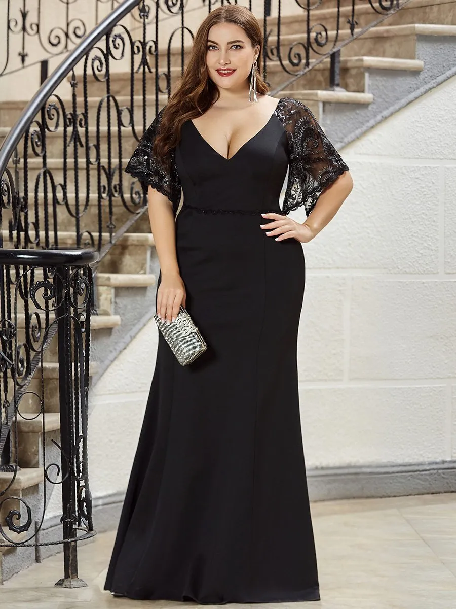 Elegant Plus Size V Neck Fishtail Evening Dress Wholesale