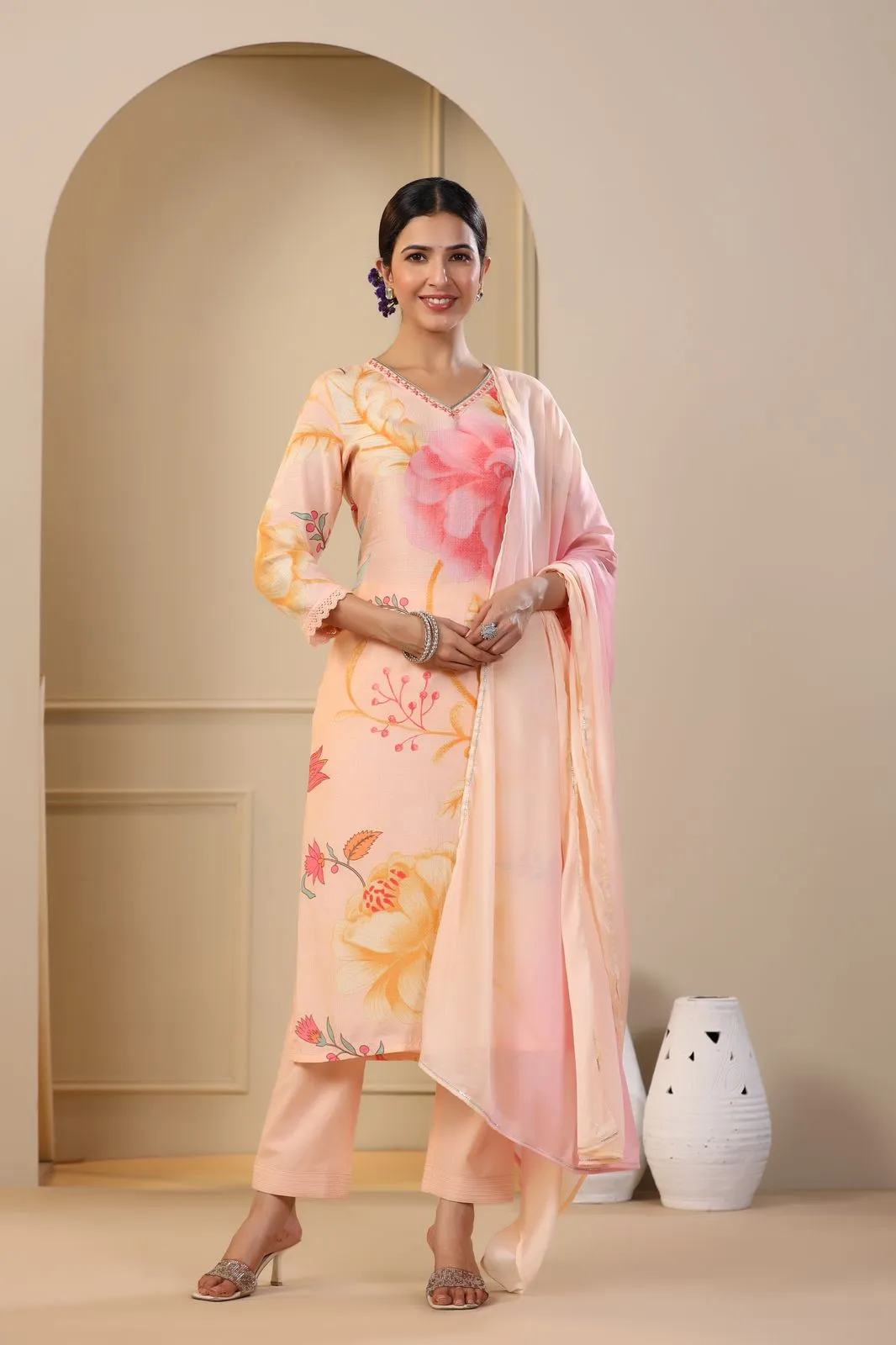 Elegant Pure Muslin Floral Suit with Dupatta