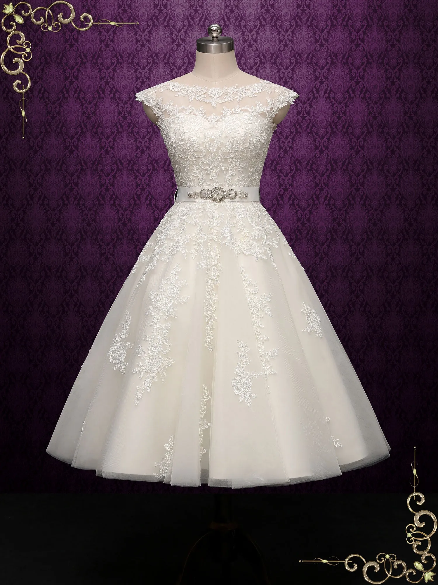 Elegant Short Lace Wedding Dress PERLA