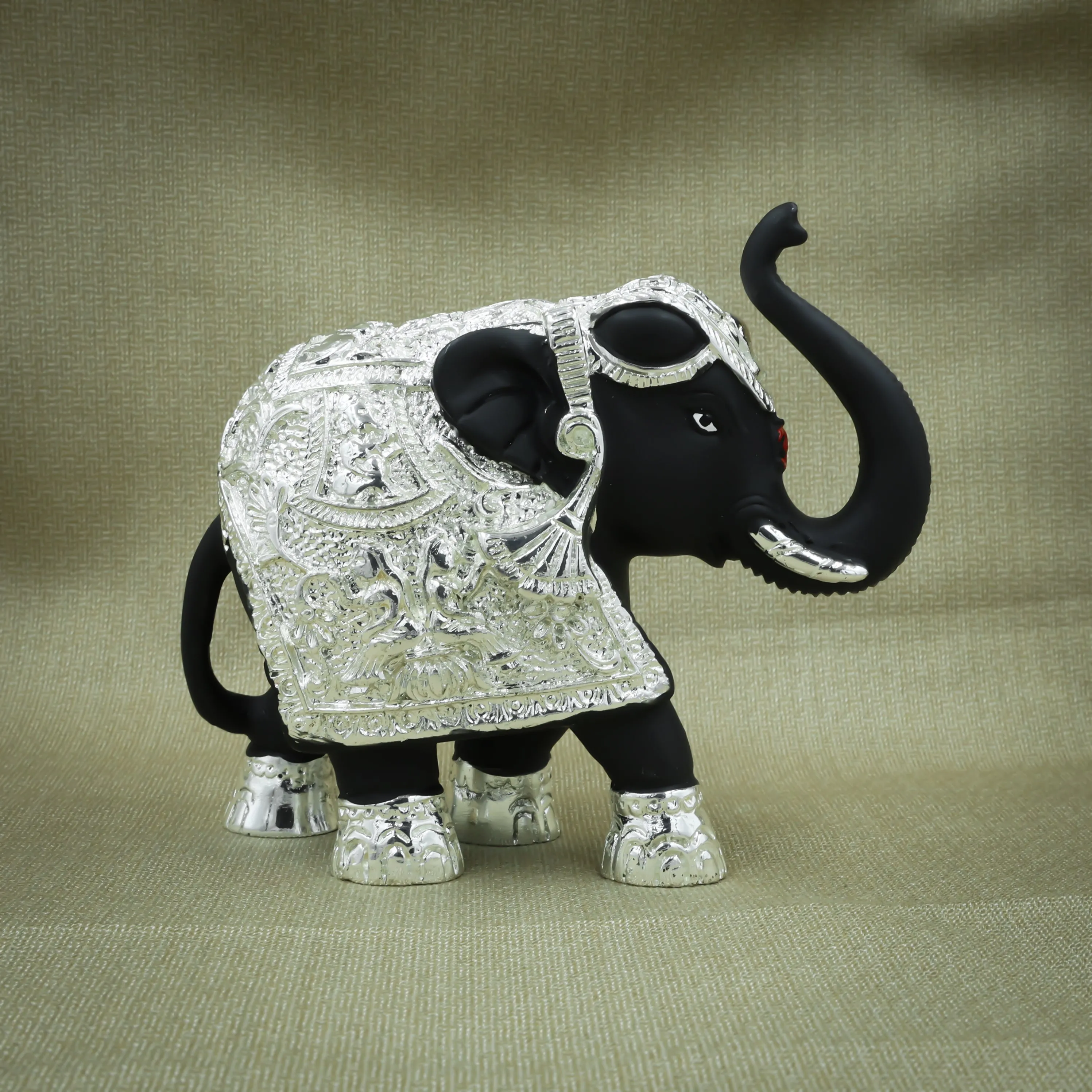 Elegant Silver Plated Black Elephant Figurine